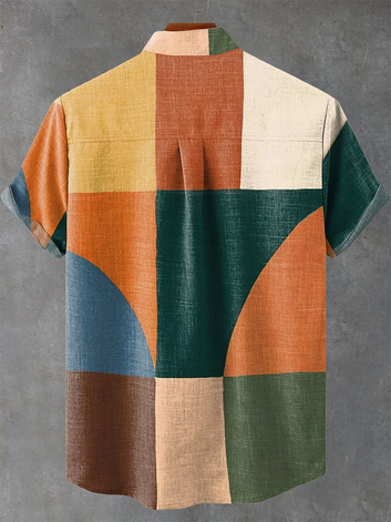 Vintage Geometric Color Blocks Decorative Patterns Casual 100% Cotton Shirt