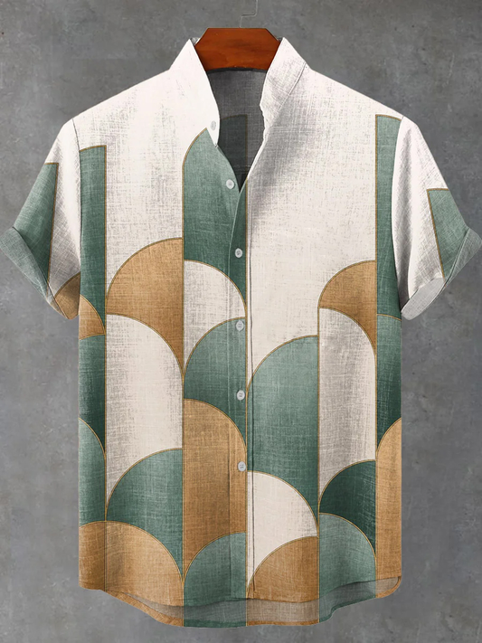 Vintage Simple Geometric Art Print Casual 100% Cotton Shirt