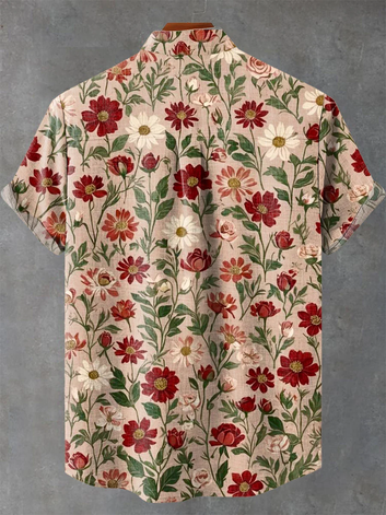 Vintage Flower Butterfly Insect Pattern Art Print Casual 100% Cotton Shirt