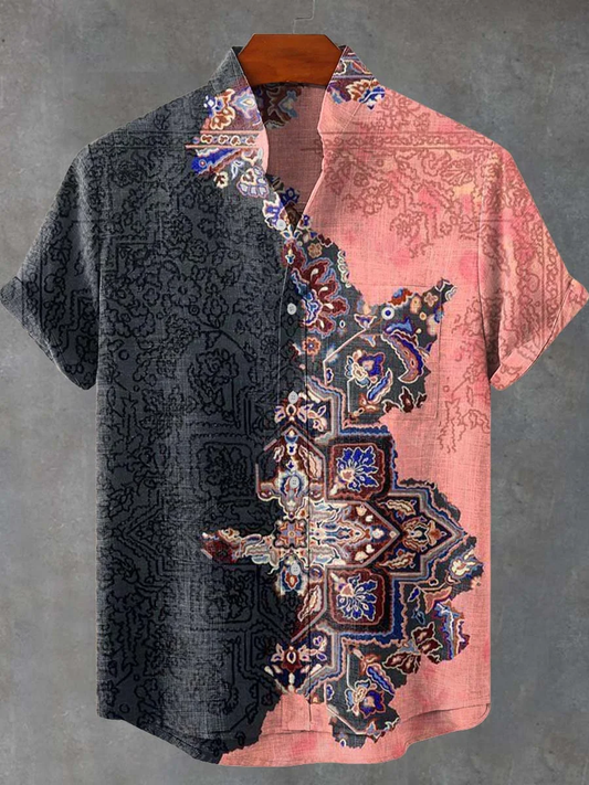 Splicing Ethnic Art Totem Art Pattern Casual 100% Cotton Shirt