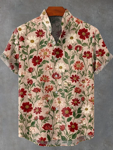 Vintage Flower Butterfly Insect Pattern Art Print Casual 100% Cotton Shirt